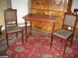 Jugendstilgarnitur bestehend aus Tisch und 2 Stühlen, Mahagoni, um 1900, restauriert;
